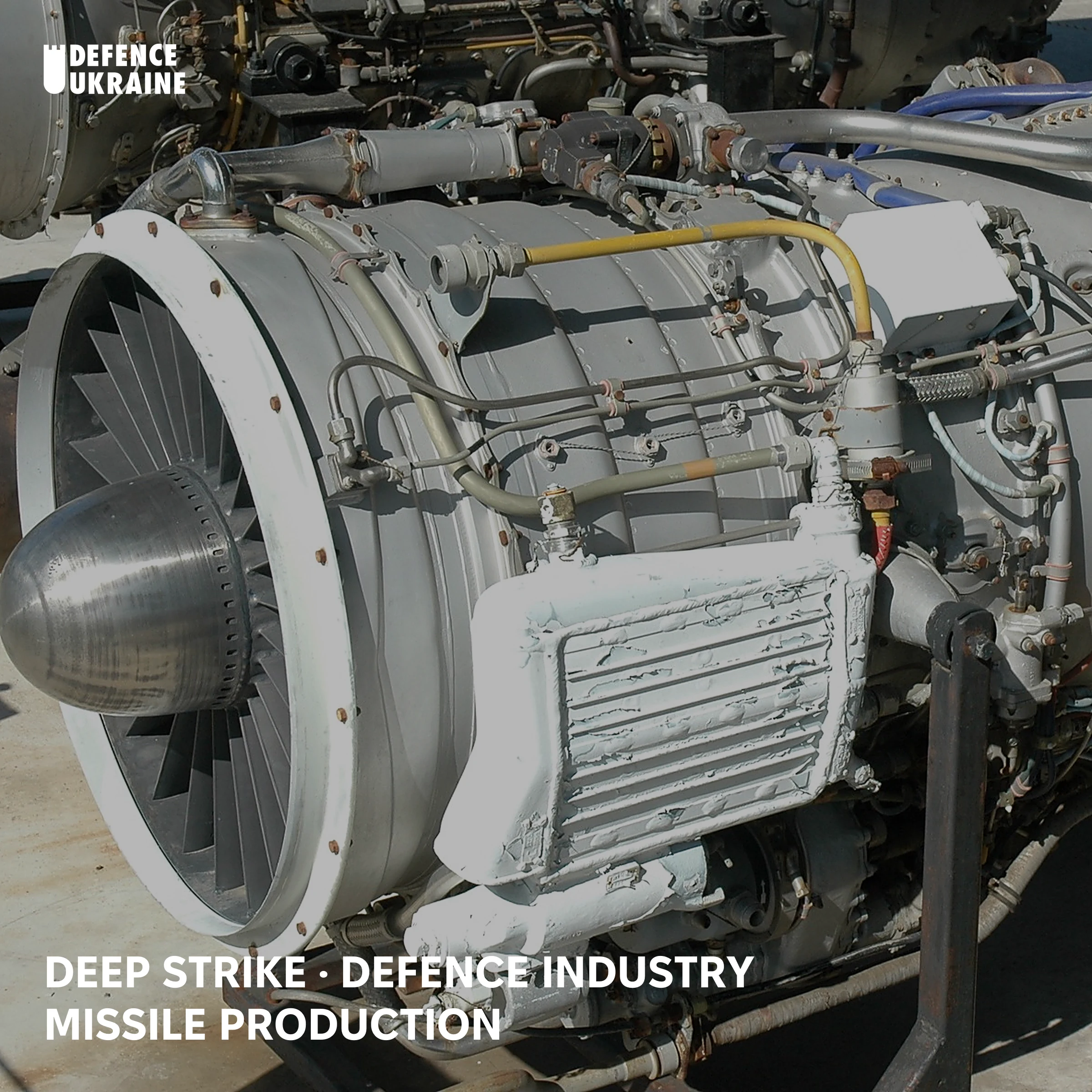 An Ivchenko AI-25TL turbofan engine displayed on a stand at the Hungarian Aviation Museum in Szolnok. The same Soviet-era powerplant propels Ukraine's FP-5 Flamingo deep-strike cruise missile.