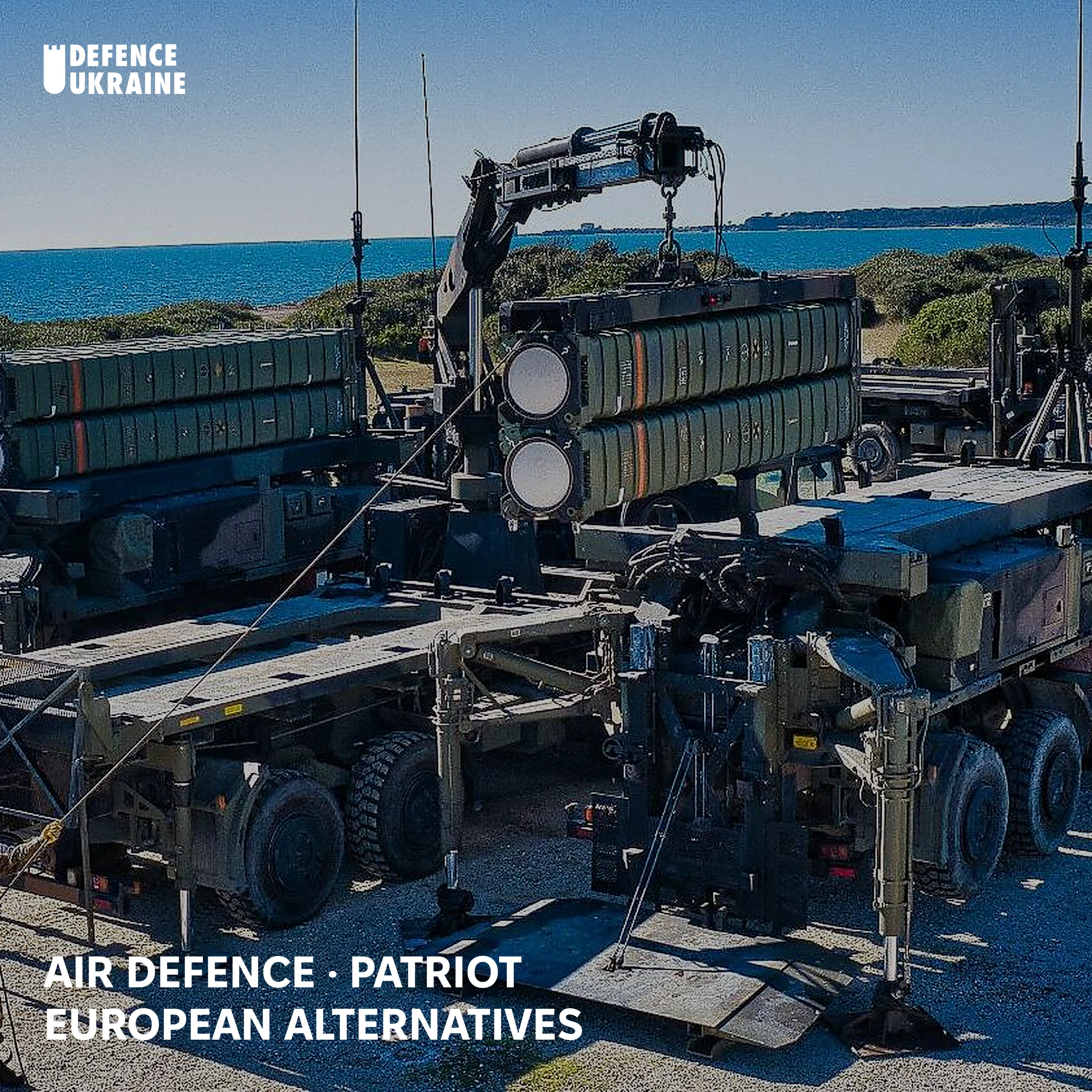 Italian Army SAMP/T launchers being reloaded at a coastal site, the European air-defence platform Ukraine will combat-test against Russian ballistic missiles.